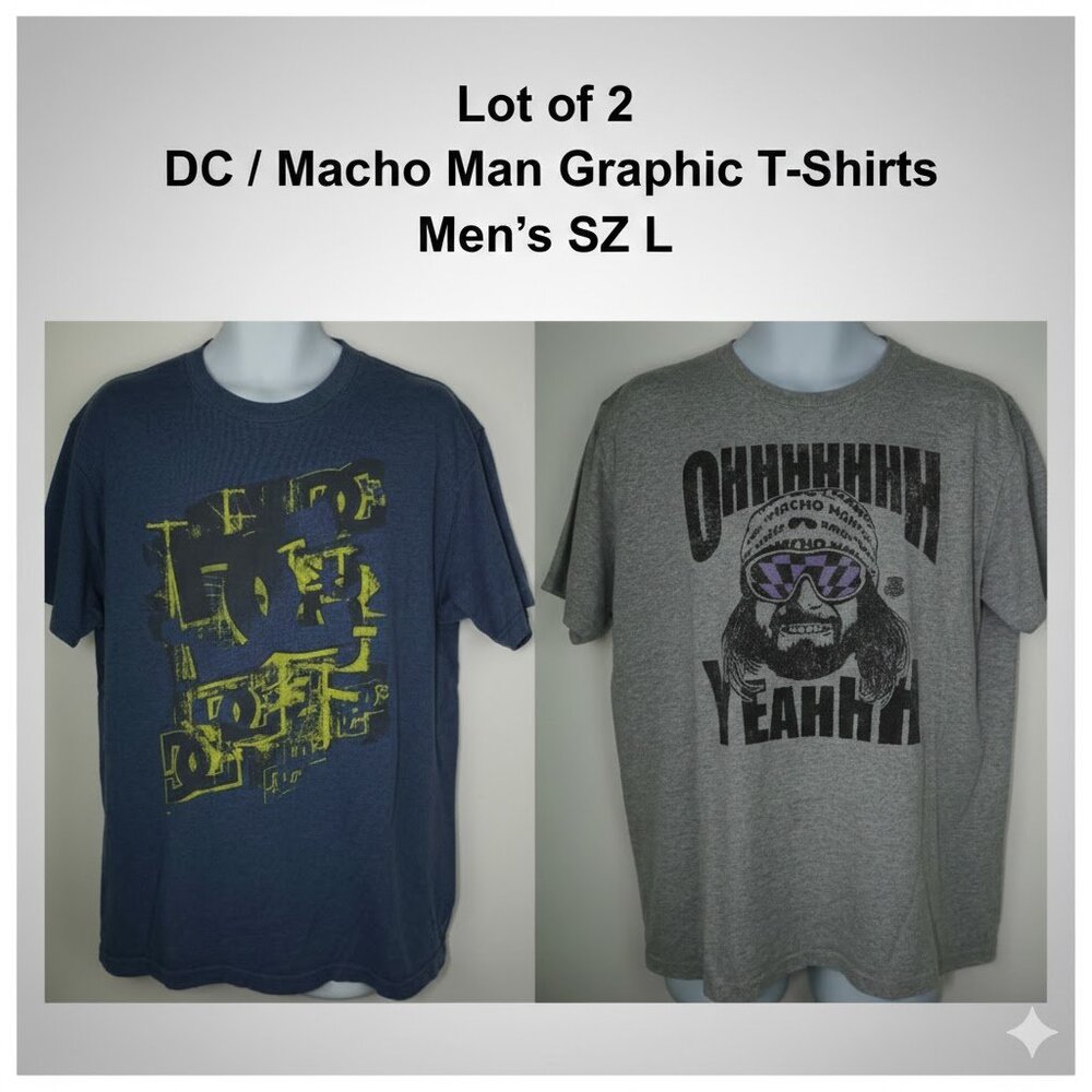 Lot of 2 DC/Macho Man Graphic T-Shirts Men's SZ L